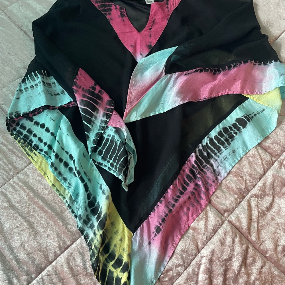 Vintage Chic Black Tie-Dye Women's Shawl